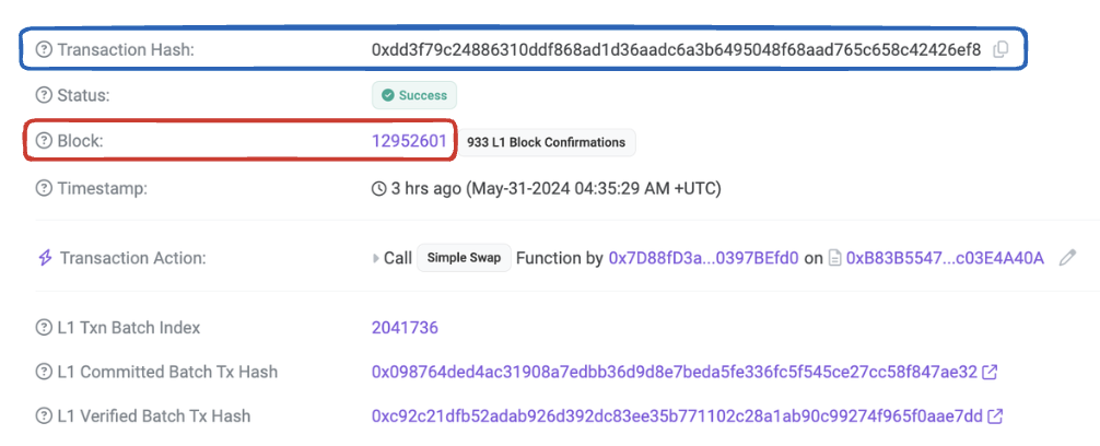 Transaction with block number