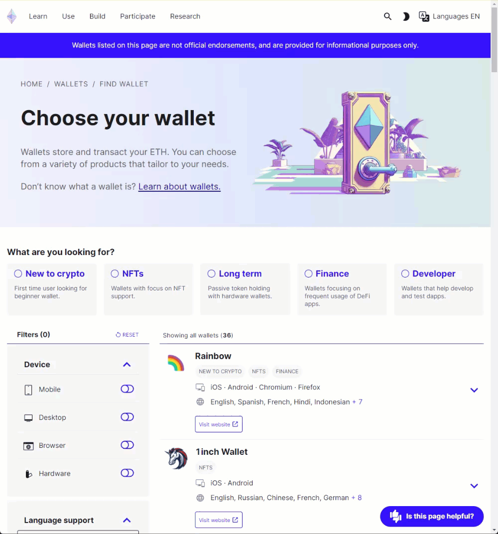 ethereum.org Wallet List